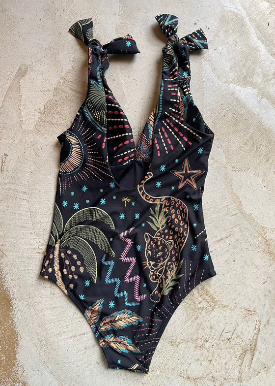 Jaguar Jaunt shoulder tie one piece swimsuit