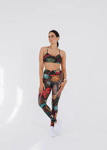  Leggings à tapisserie tropicale avec poche arrière à la taille 